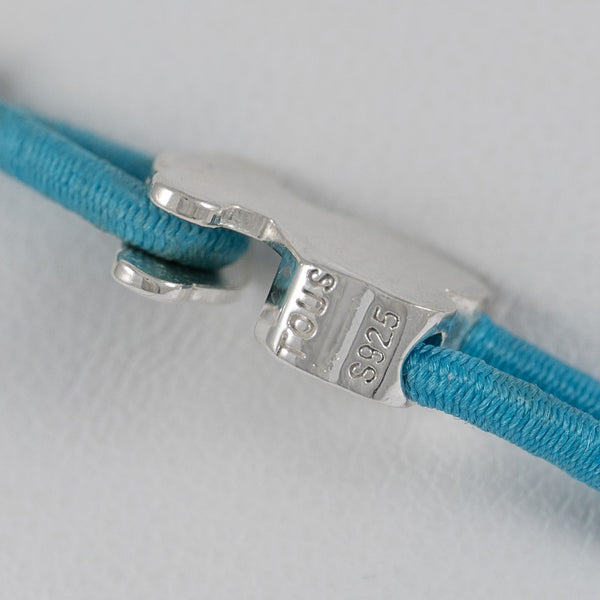 Pulsera Tous elástica turquesa con motivo Oso en plata 925