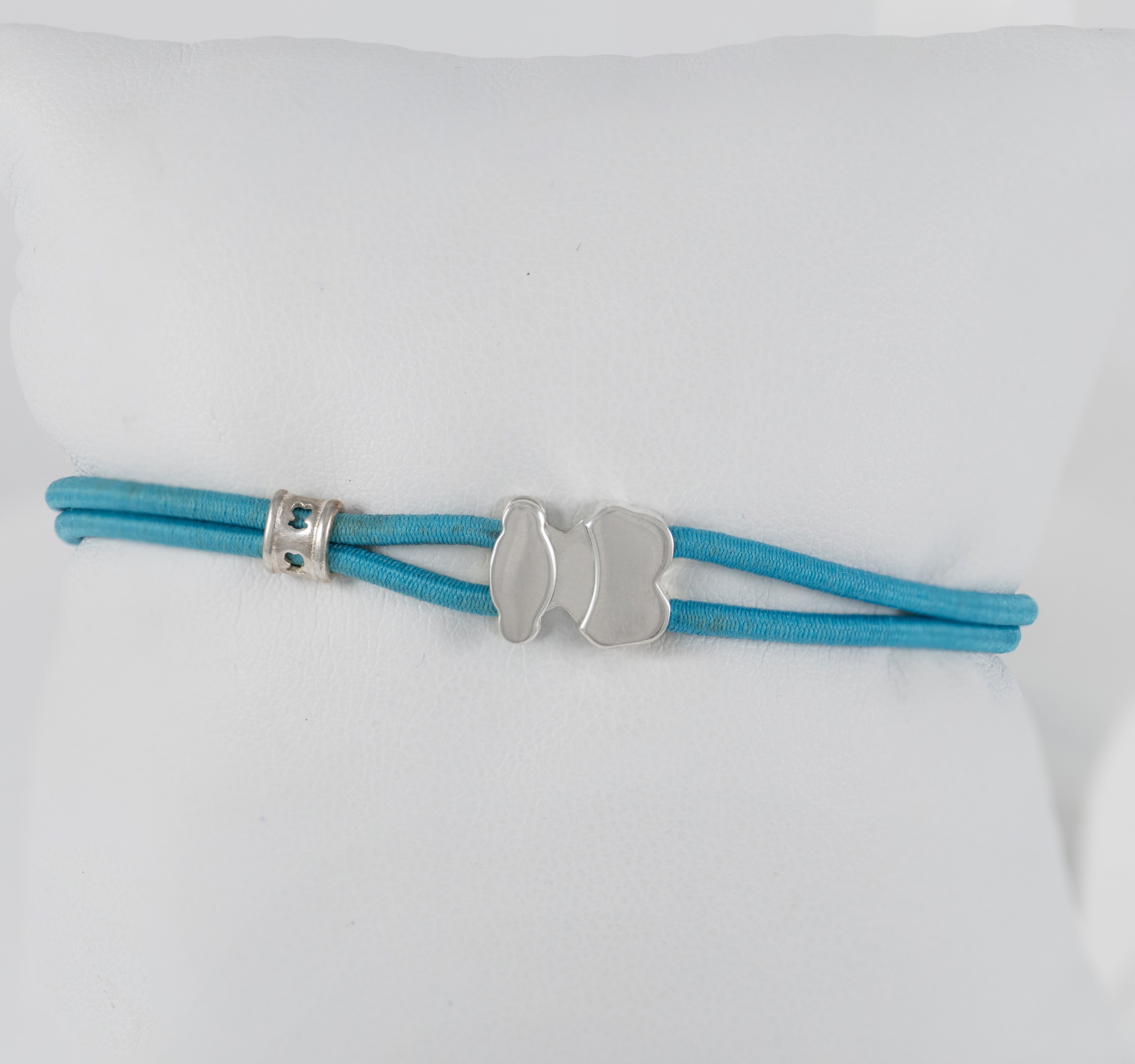 Pulsera Tous elástica turquesa con motivo Oso en plata 925