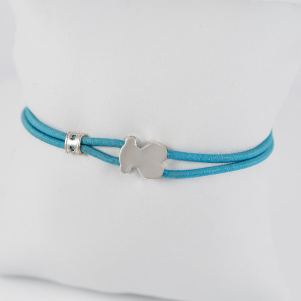 Pulsera Tous elástica turquesa con motivo Oso en plata 925