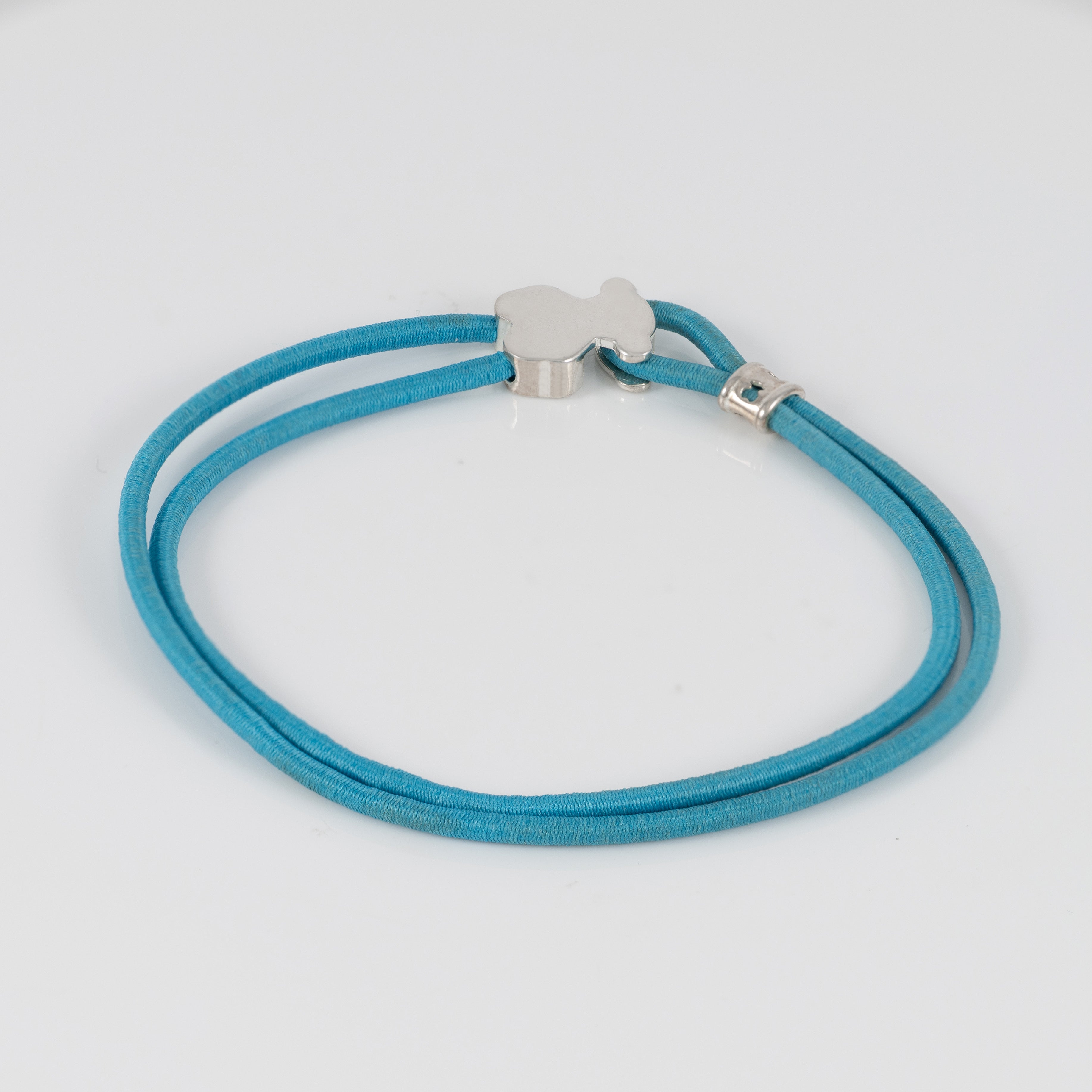 Pulsera Tous elástica turquesa con motivo Oso en plata 925