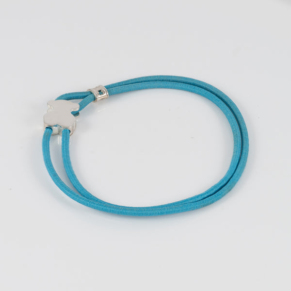 Pulsera Tous elástica turquesa con motivo Oso en plata 925