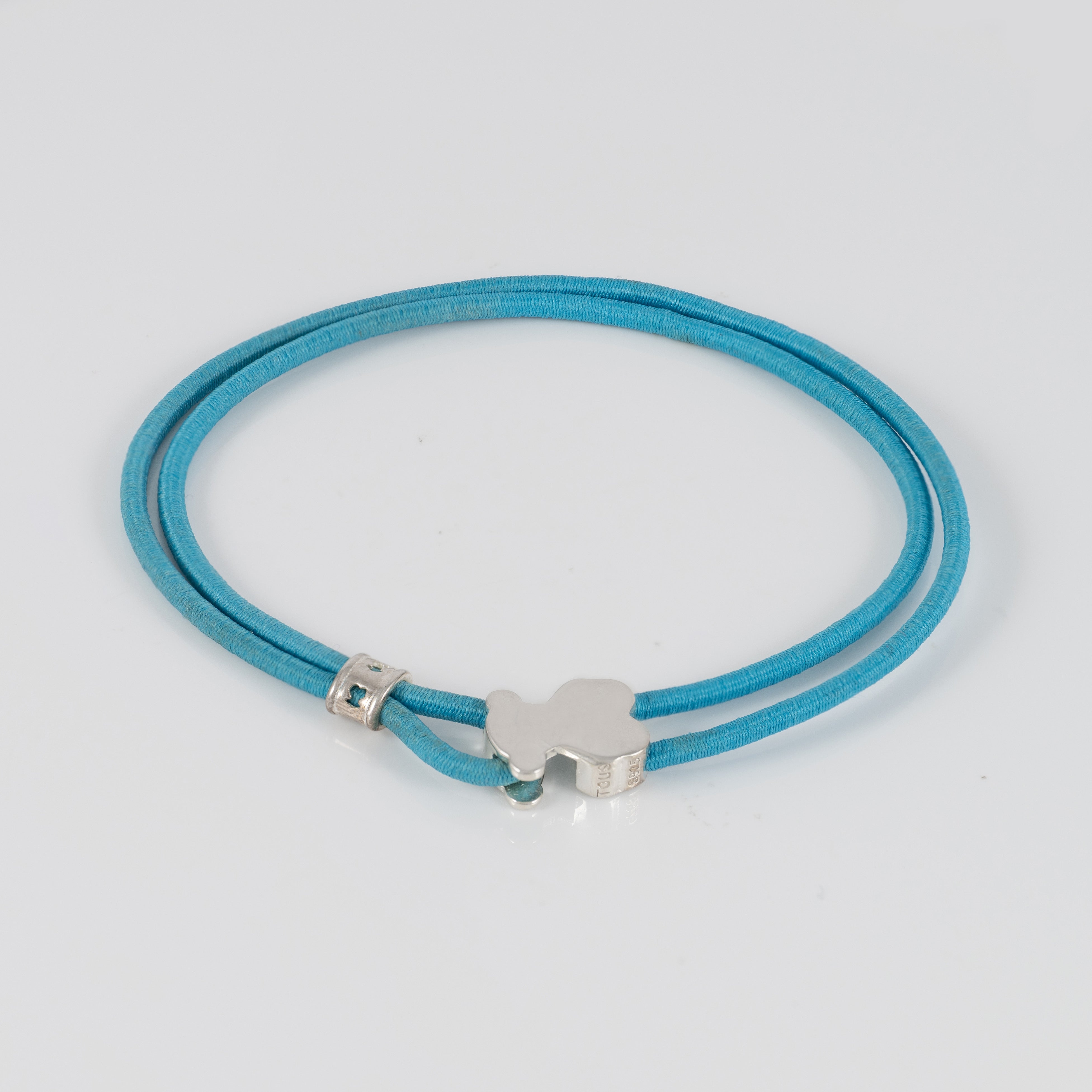 Pulsera Tous elástica turquesa con motivo Oso en plata 925