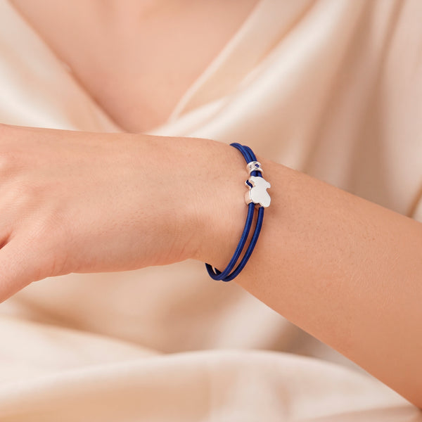Pulsera Tous elástica azul con motivo Oso en plata 925