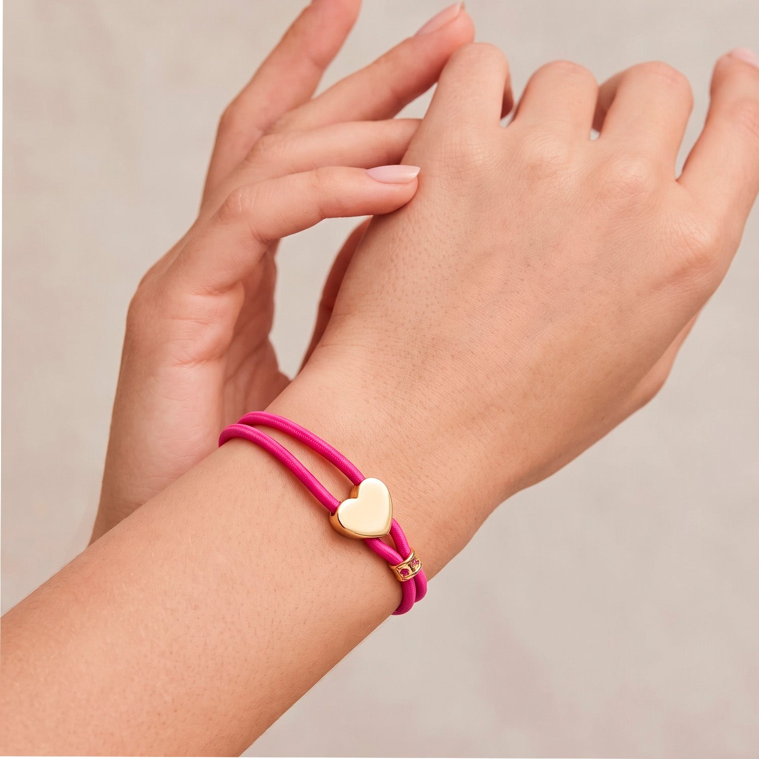 Pulsera Tous elástica Fucsia con Corazón en plata vermeil Sweet Dolls