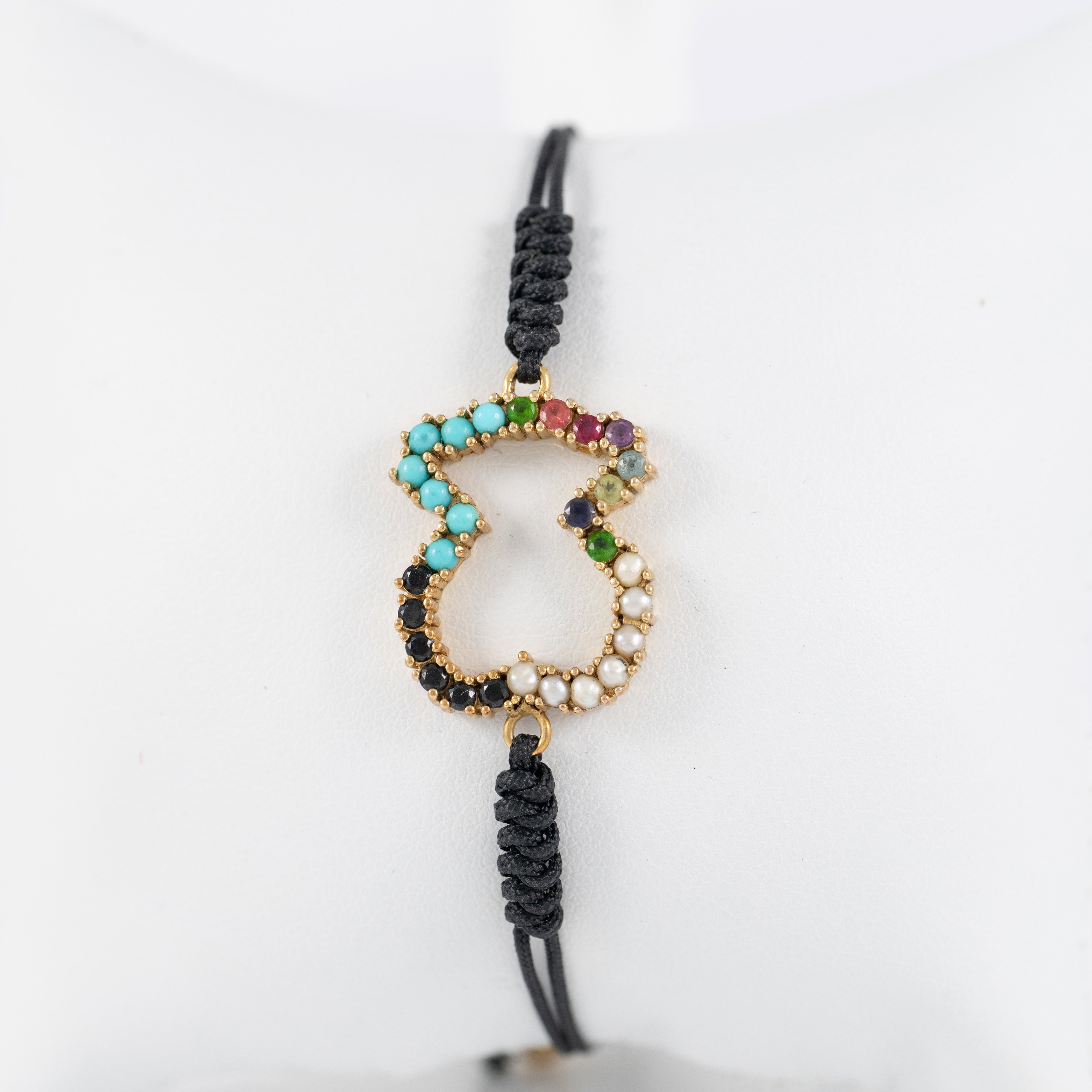 Pulsera Tous Oso en plata vermeil rosa con gemas y cordón negro Straight