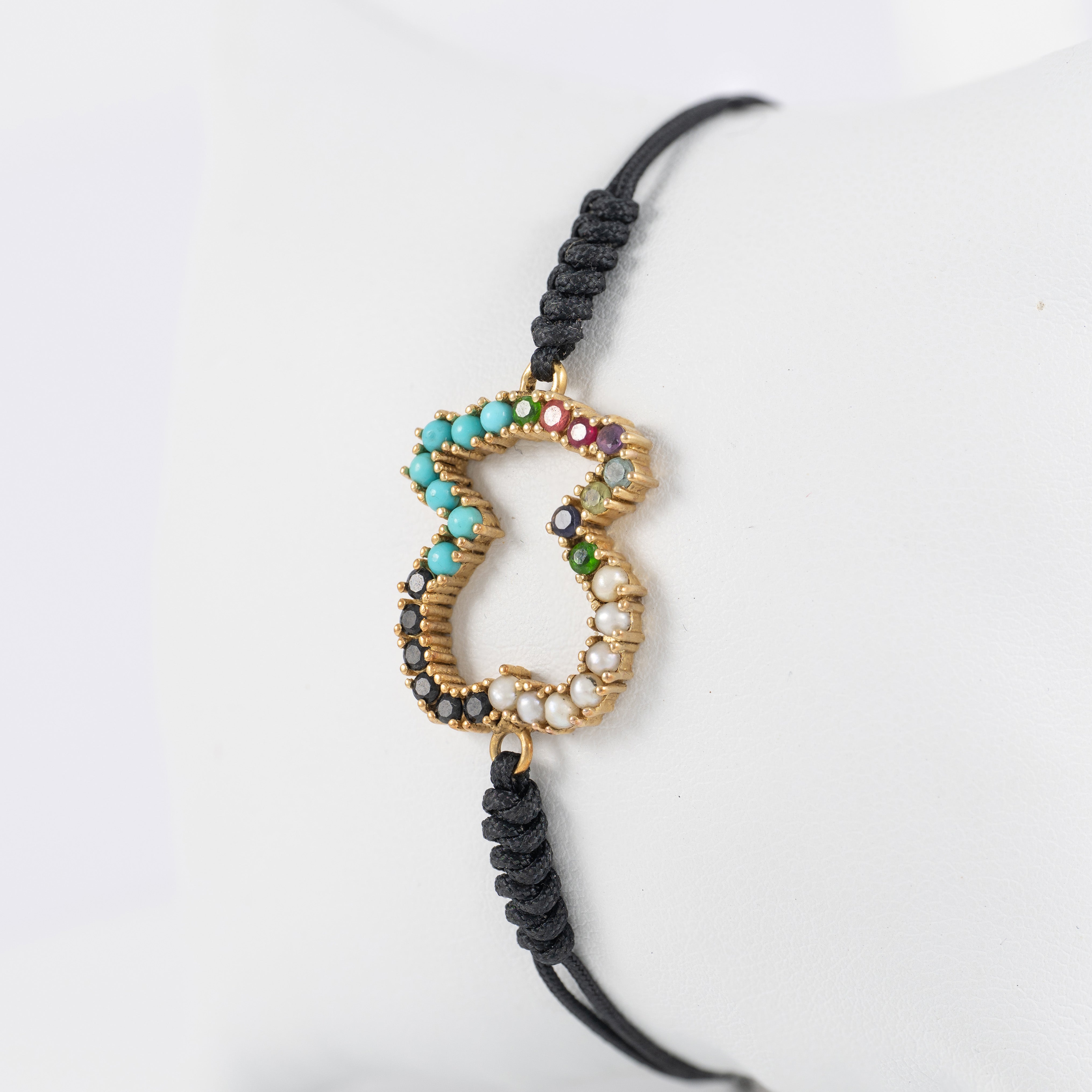 Pulsera Tous Oso en plata vermeil rosa con gemas y cordón negro Straight