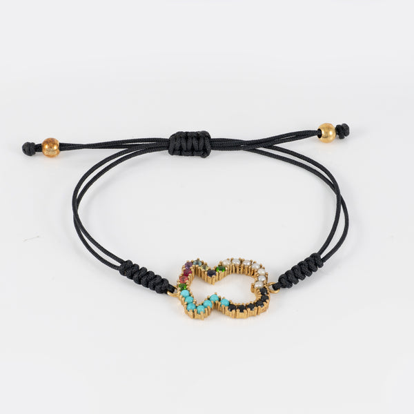 Pulsera Tous Oso en plata vermeil rosa con gemas y cordón negro Straight