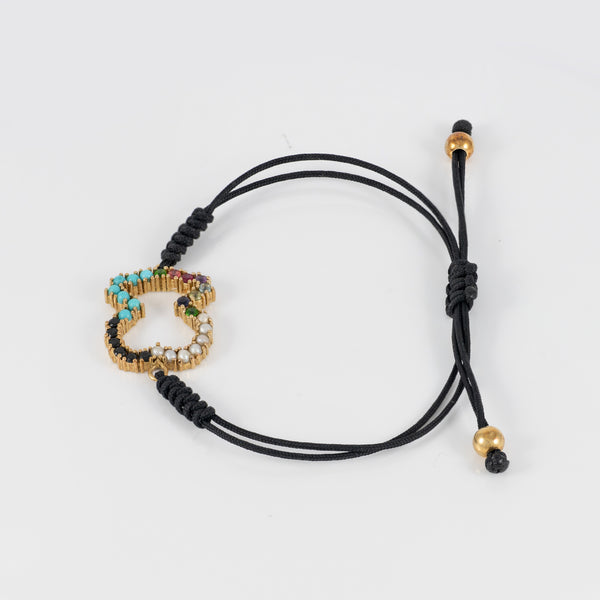 Pulsera Tous Oso en plata vermeil rosa con gemas y cordón negro Straight