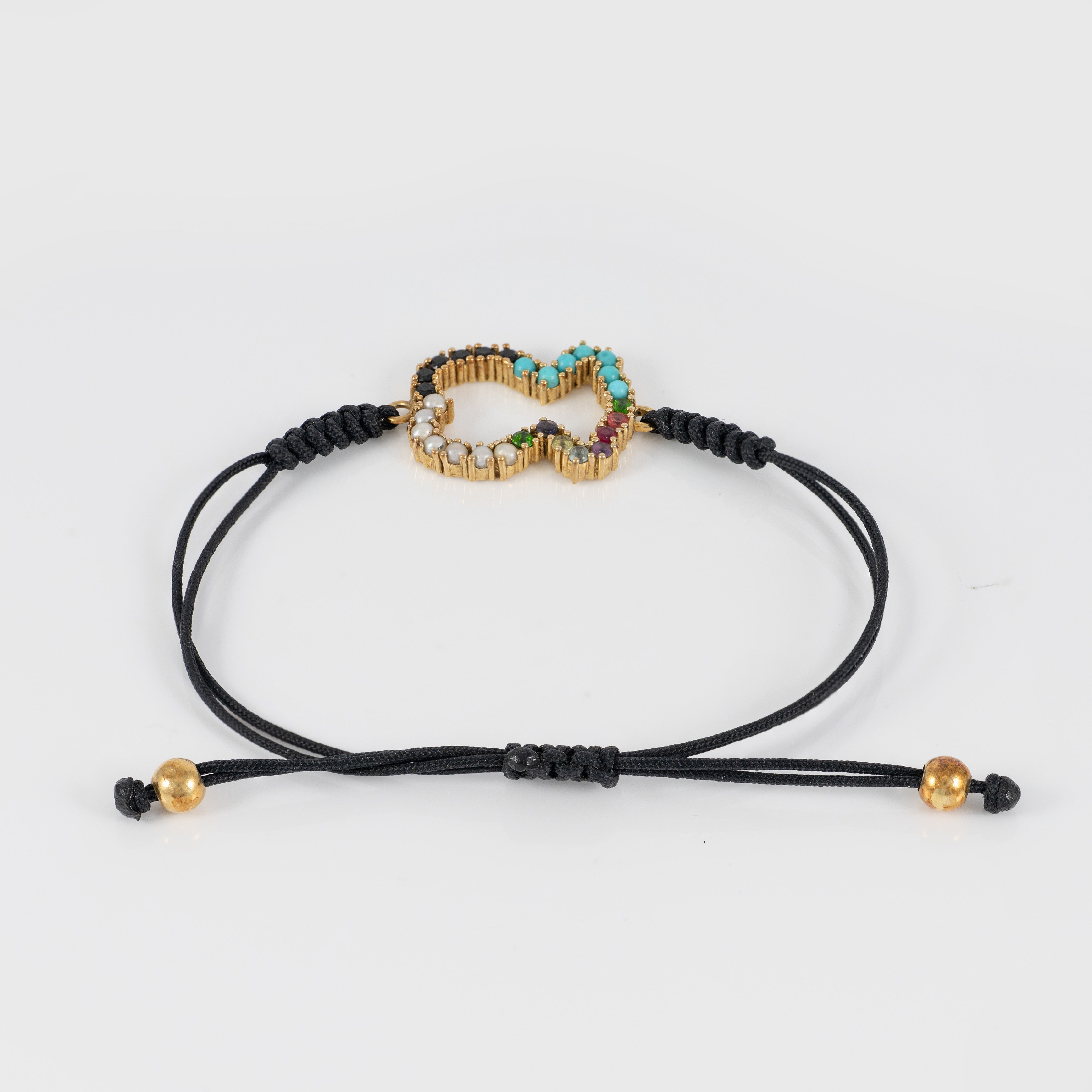 Pulsera Tous Oso en plata vermeil rosa con gemas y cordón negro Straight