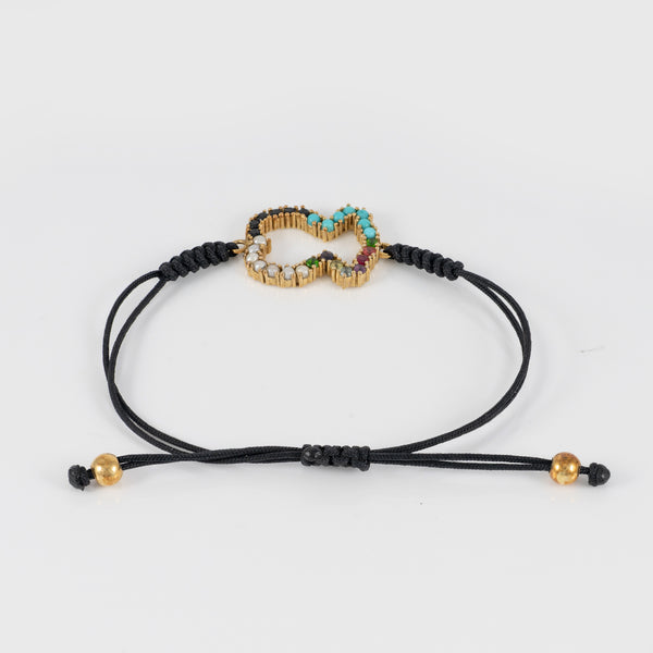 Pulsera Tous Oso en plata vermeil rosa con gemas y cordón negro Straight