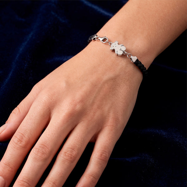 Pulsera Tous en plata 925 y cuero trenzado Sweet Dolls