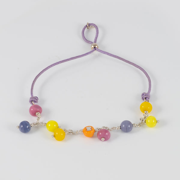 Pulsera Tous de plata 925, cristal de Murano y nylon lila Icon Glass