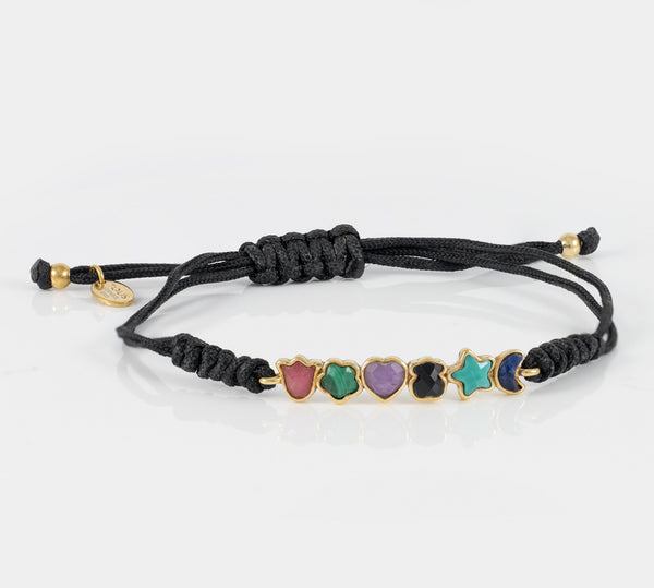 Pulsera Tous en Plata Vermeil con Gemas y cordón negro Glory