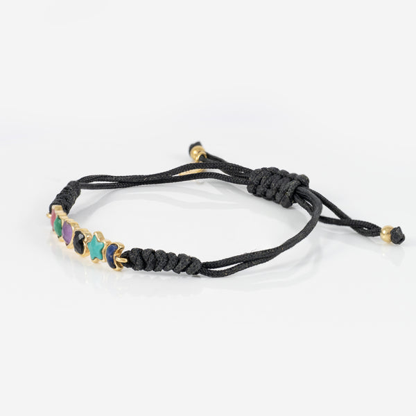 Pulsera Tous en Plata Vermeil con Gemas y cordón negro Glory