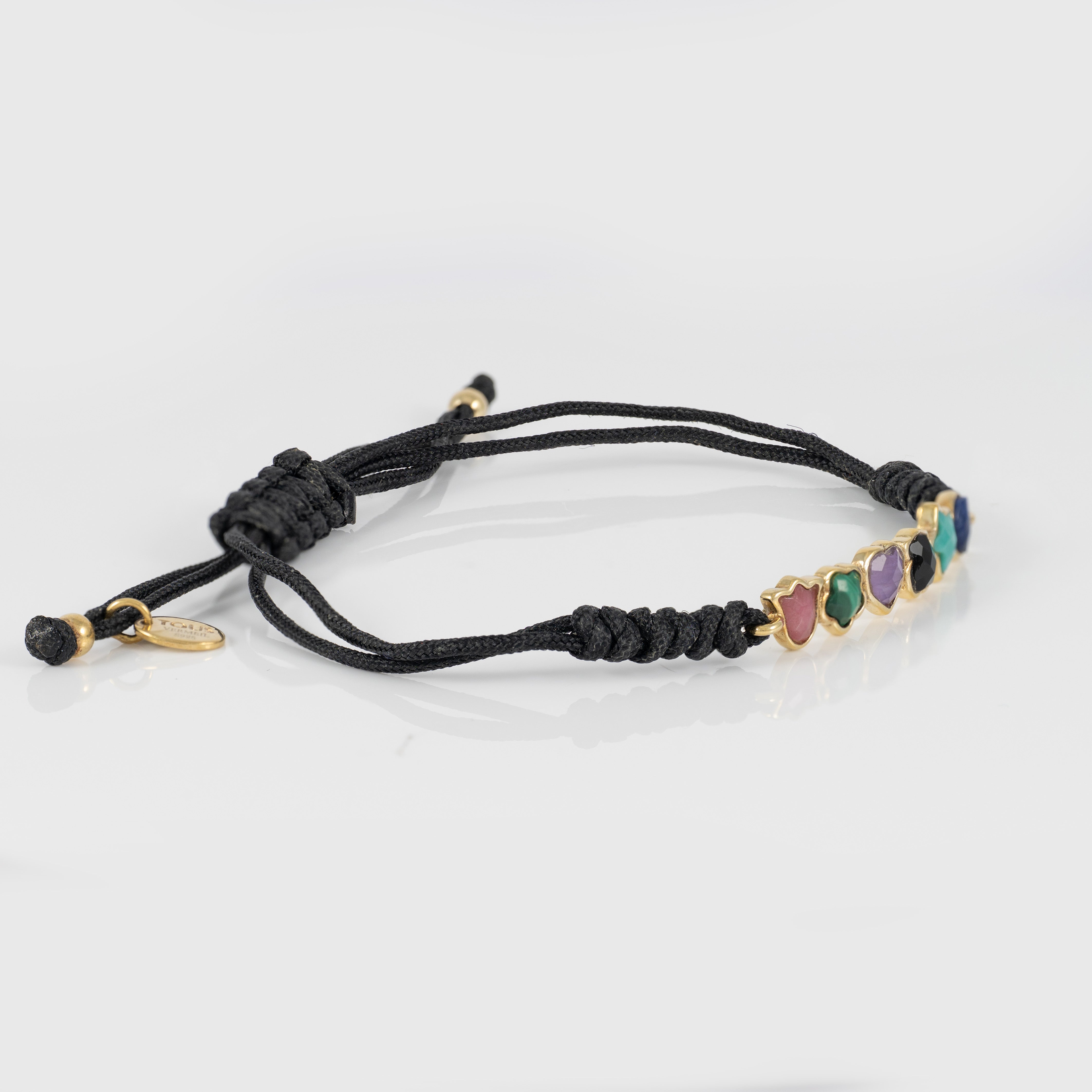Pulsera Tous en Plata Vermeil con Gemas y cordón negro Glory