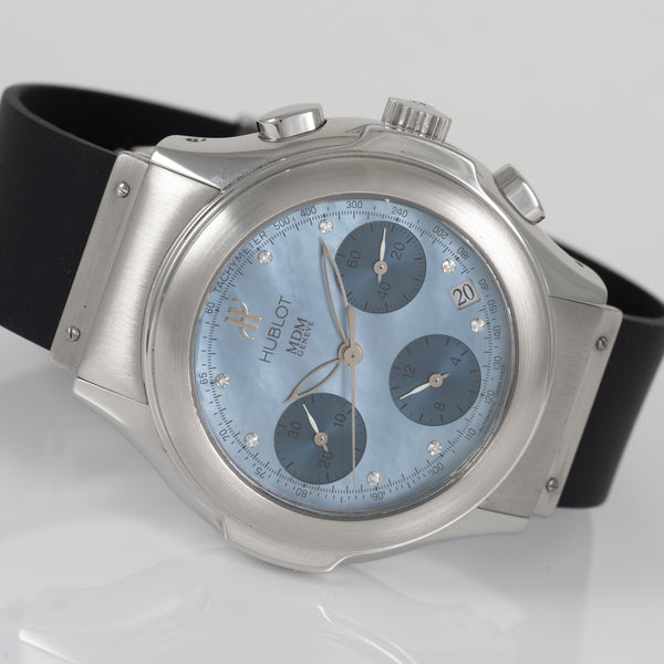 Hublot MDM Automatic Chronograph Blue MOP Diamonds Ref: 1810.1