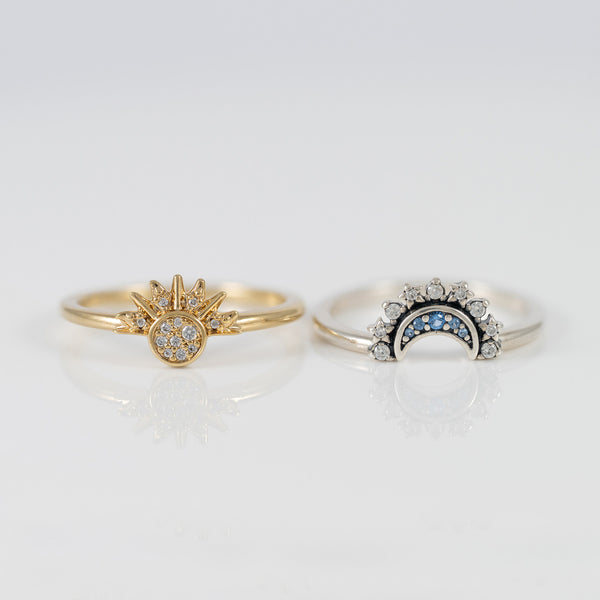 Set de Anillos Pandora Celestiales Sol y Luna Brillantes