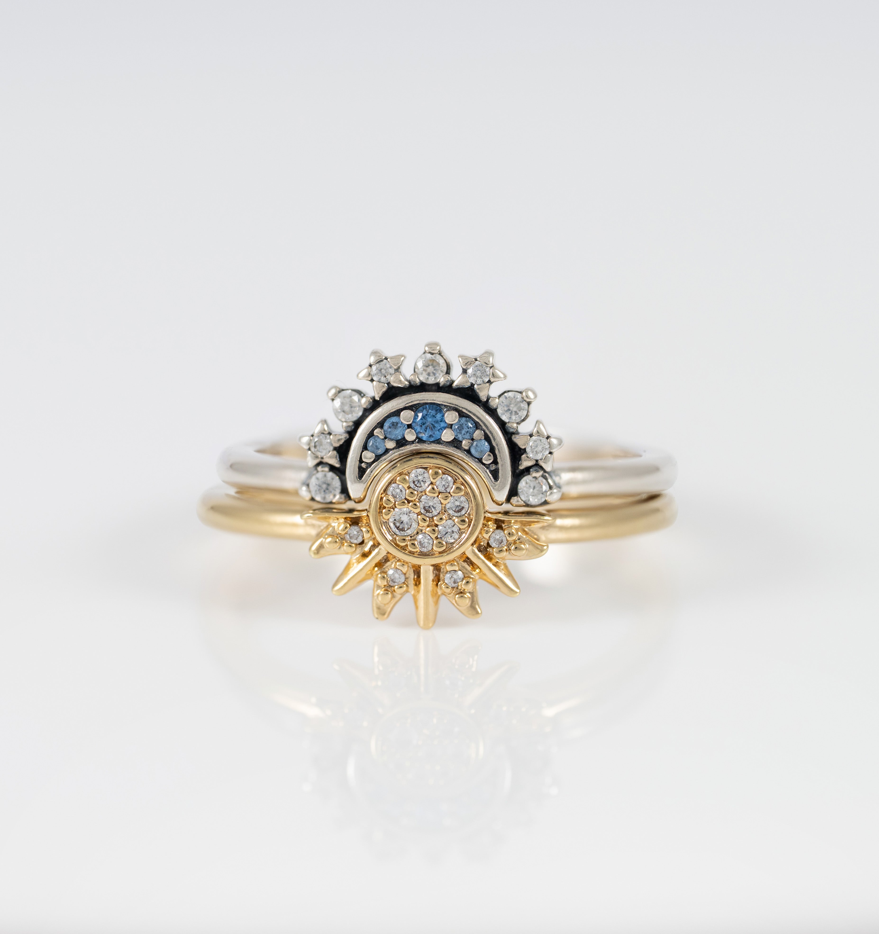 Set de Anillos Pandora Celestiales Sol y Luna Brillantes