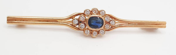 Broche antiguo en oro 18k con zafiro y diamantes - Mayka Jewels