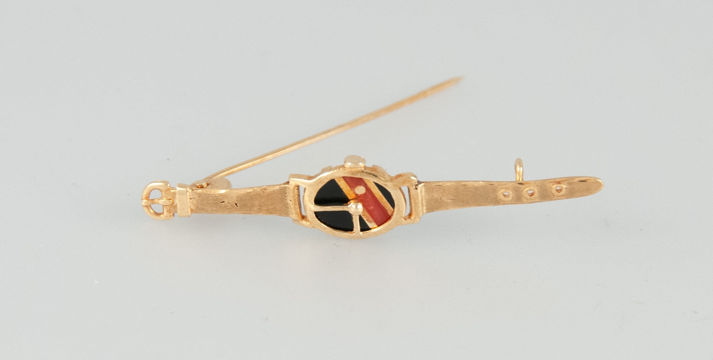 Broche vintage con forma de reloj en oro 18k - Mayka Jewels