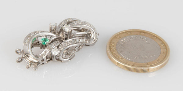 Colgante/broche en oro blanco 18k con esmeraldas y brillantes 0.72ct quilates - Mayka Jewels