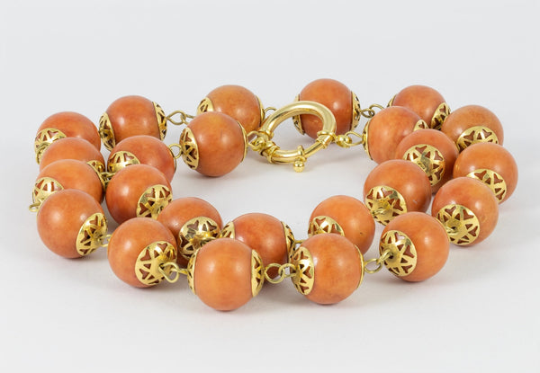 Collar de coral rojo con oro amarillo 18k - Mayka Jewels