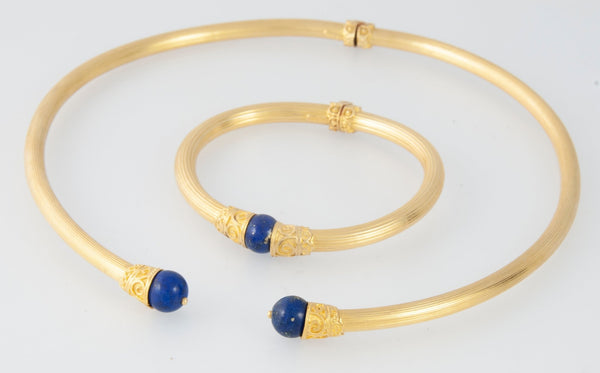 Conjunto de gargantilla y pulsera oro amarillo y Lapislázuli - Mayka Jewels