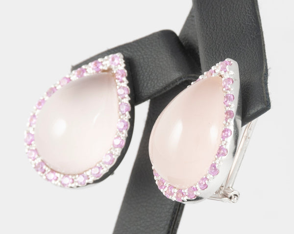 Conjunto pendientes y anillo en oro blanco 18k cuarzo rosa y amatistas(rosas de Francia) - Mayka Jewels