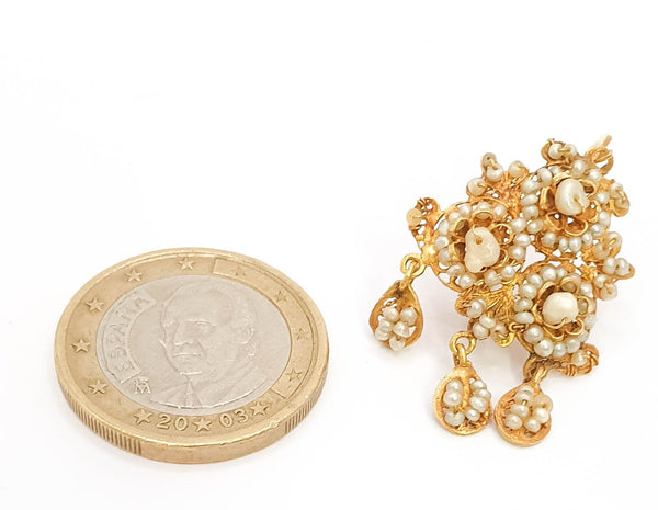 Pendientes antiguos en oro 18k con perlas de Aljófar - Mayka Jewels
