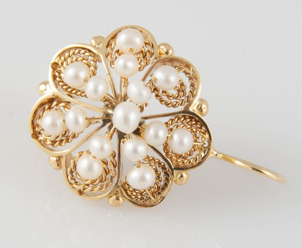 Pendientes antiguos en oro 18k con perlas naturales - Mayka Jewels
